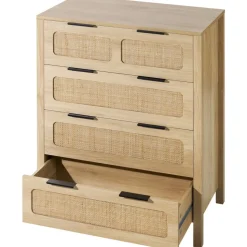 VEVOR 4 Drawer Rattan Dresser, Boho Dresser, Rattan Chest of Drawers with Spacious Storage, Natural Rattan Dresser for Bedroom, Living Room & Hallway,Rattan Nightstand with Sturdy Handles&Legs, Brown