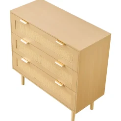 VEVOR 3 Drawer Rattan Dresser, Modern Closet Dresser for Bedroom, Natural Rattan Chest of Drawers with Metal Handles & Wooden Legs, Chest Clothing Organizer & Storage for Bedroom, Living Room, Hallway