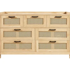 VEVOR 7 Drawer Rattan Dresser, Natural Rattan Wood Dressers with LED Light, Modern Wood Chest Clothing Organizer & Storage Boho Dresser with Sturdy Handles & Legs, for Bedroom, Living Room & Hallway