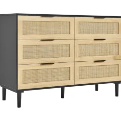 VEVOR 6 Drawer Rattan Dresser, Natural Rattan Closet Dresser with 6 Drawers, Modern Wood Chest Clothing Organizer & Storage Boho Dresser with Sturdy Handles & Legs, for Bedroom, Living Room & Hallway