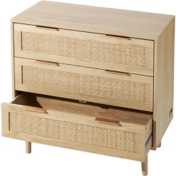 VEVOR 3 Drawer Rattan Dresser, Natural Rattan Closet Dresser with 3 Drawers, Modern Wood Chest Clothing Organizer & Storage Boho Dresser with Sturdy Handles & Legs, for Bedroom, Living Room & Hallway