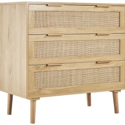 VEVOR 3 Drawer Rattan Dresser, Natural Rattan Closet Dresser with 3 Drawers, Modern Wood Chest Clothing Organizer & Storage Boho Dresser with Sturdy Handles & Legs, for Bedroom, Living Room & Hallway