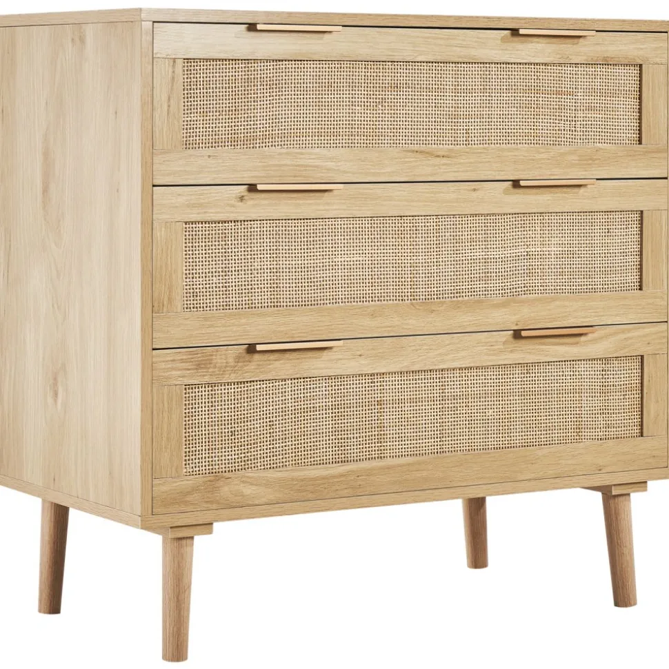 VEVOR 3 Drawer Rattan Dresser, Natural Rattan Closet Dresser with 3 Drawers, Modern Wood Chest Clothing Organizer & Storage Boho Dresser with Sturdy Handles & Legs, for Bedroom, Living Room & Hallway