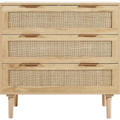 VEVOR 3 Drawer Rattan Dresser, Natural Rattan Closet Dresser with 3 Drawers, Modern Wood Chest Clothing Organizer & Storage Boho Dresser with Sturdy Handles & Legs, for Bedroom, Living Room & Hallway