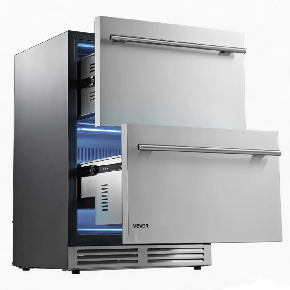 VEVOR Drawer Refrigerator, 24 in Undercounter Beverage Fridge, Large Capacity, Drink Cooler with 304 Stainless Steel Drawers, Temp Control, Powerful Compressor, for Kitchen, Office & Game Room