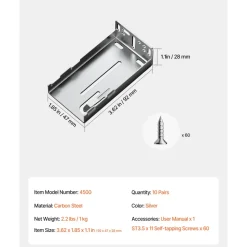 VEVOR Drawer Slides Brackets, 10 Pairs Drawer Rails for 100 LBS Side Mount Ball Bearing Rail, Heavy Duty Cabinet Drawer Bracket for Dresser Drawer Track Runners, Kitchen Replacement Part for DIY