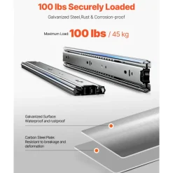 VEVOR Drawer Slides, 18 inch, 10 Pairs Full Extension Ball Bearing Cabinet Rails, 100 LB Load Capacity Heavy Duty Side Mount Dresser Drawer Slides, Drawer Track Runners for Kitchen DIY Replacement