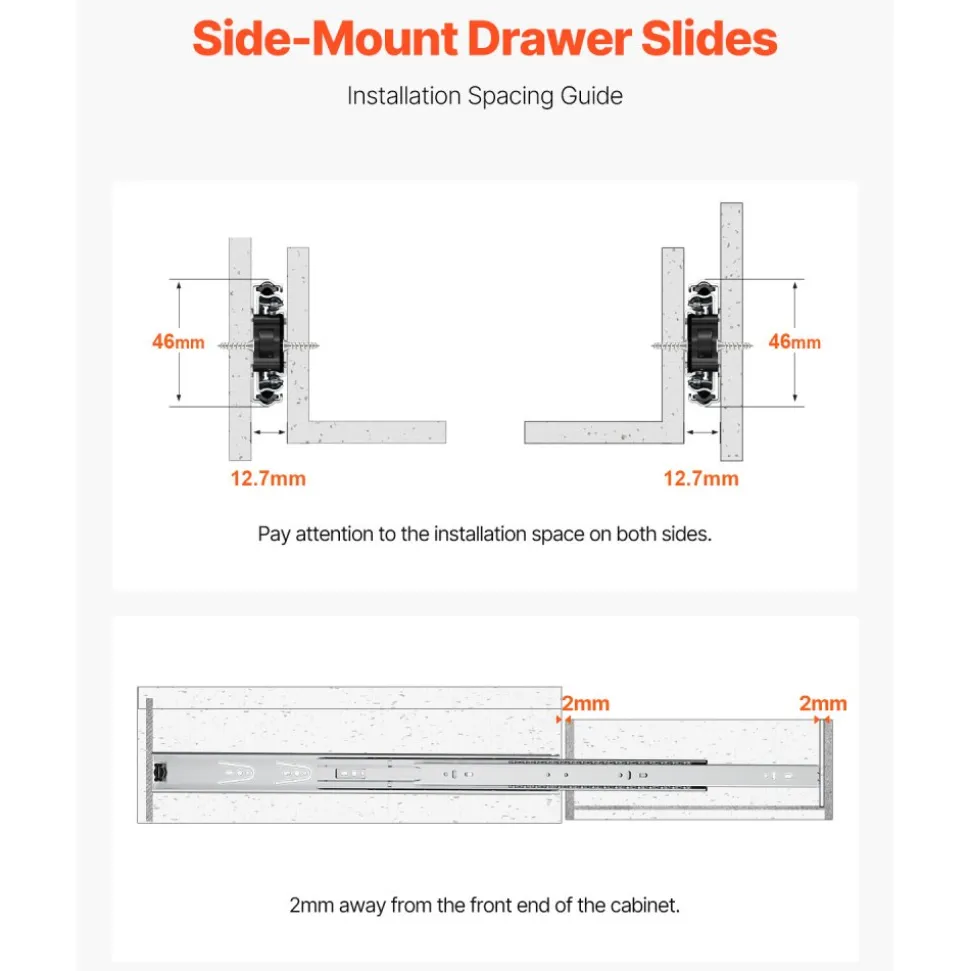 VEVOR Drawer Slides, 22 inch, 10 Pairs Full Extension Ball Bearing Cabinet Rails, 100 LB Load Capacity Heavy Duty Side Mount Dresser Drawer Slides, Drawer Track Runners for Kitchen DIY Replacement