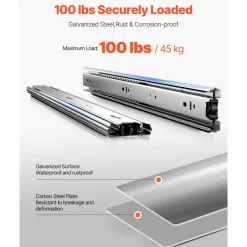 VEVOR Drawer Slides, 22 inch, 10 Pairs Full Extension Ball Bearing Cabinet Rails, 100 LB Load Capacity Heavy Duty Side Mount Dresser Drawer Slides, Drawer Track Runners for Kitchen DIY Replacement