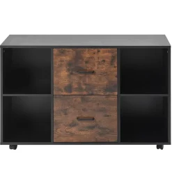 VEVOR 2 Drawer Wooden File Cabinet, Mobile Filing Cabinet with Open Shelves, Lateral Rolling File Storage with Lockable Wheels, Modern Free Standing Printer Stand for Home, Office, School, Black