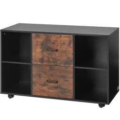 VEVOR 2 Drawer Wooden File Cabinet, Mobile Filing Cabinet with Open Shelves, Lateral Rolling File Storage with Lockable Wheels, Modern Free Standing Printer Stand for Home, Office, School, Black