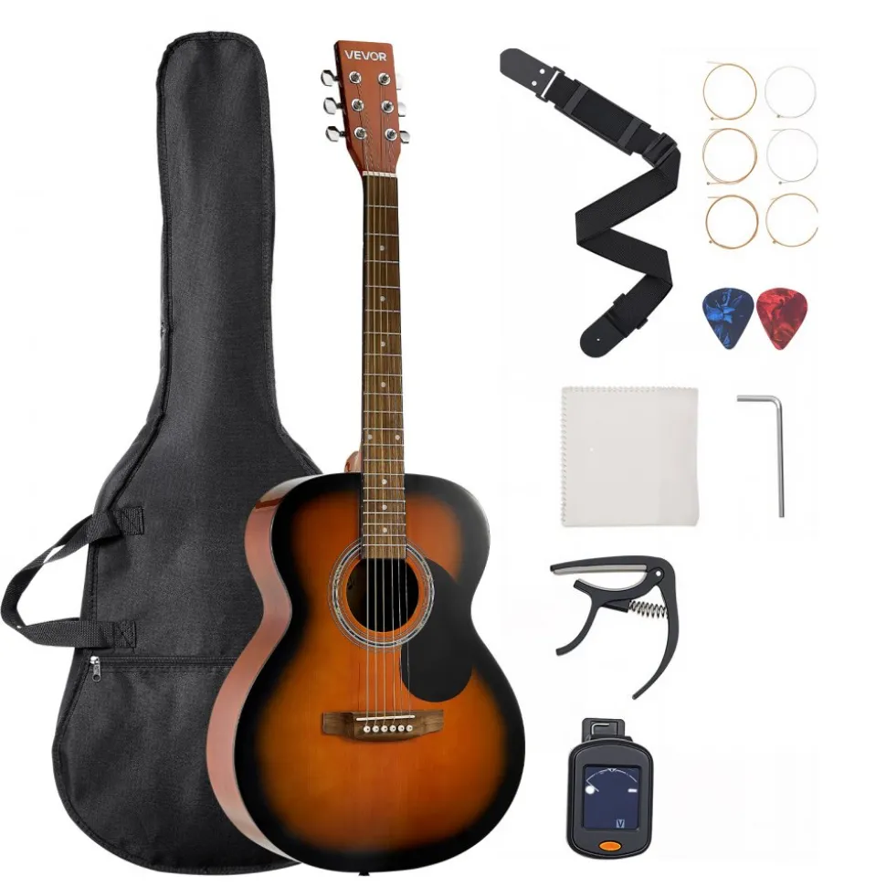VEVOR Dreadnought Acoustic Guitar, 40 in, 6-String Sunburst Solid Top Guitar, Beginner Bundle with Gig Bag, Tuner, Strap, Steel Strings, Picks, Capo, Rosewood Fingerboard, for Adults, Skilled Players