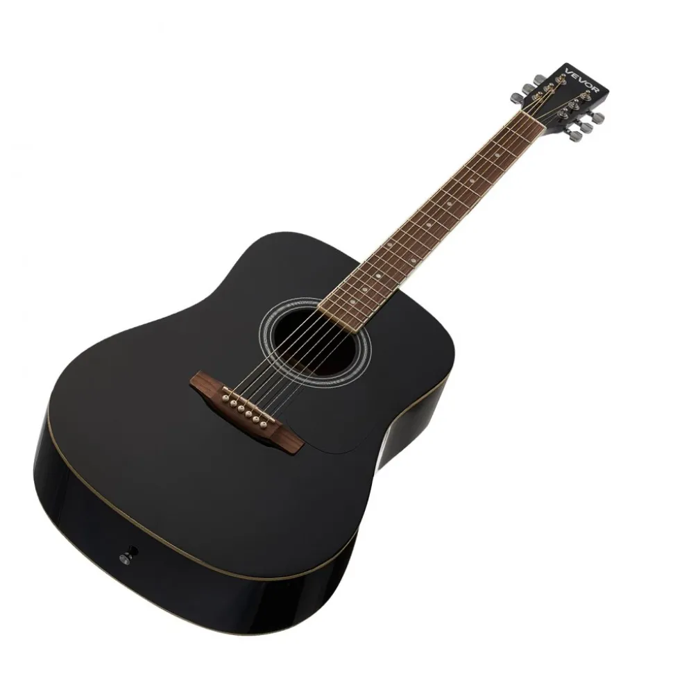 VEVOR Dreadnought Acoustic Guitar, 41 in, 6-String Black Solid Spruce Top Guitar, Beginner Bundle with Gig Bag, Tuner, Strap, Steel Strings, Picks, Capo, Rosewood Fingerboard, for Adult Taller Player