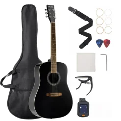 VEVOR Dreadnought Acoustic Guitar, 41 in, 6-String Black Solid Spruce Top Guitar, Beginner Bundle with Gig Bag, Tuner, Strap, Steel Strings, Picks, Capo, Rosewood Fingerboard, for Adult Taller Player