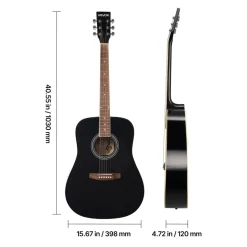 VEVOR Dreadnought Acoustic Guitar, 41 in, 6-String Black Solid Spruce Top Guitar, Beginner Bundle with Gig Bag, Tuner, Strap, Steel Strings, Picks, Capo, Rosewood Fingerboard, for Adult Taller Player