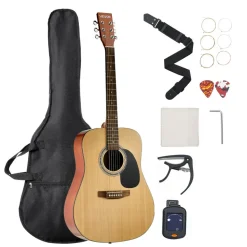 VEVOR Dreadnought Acoustic Guitar, 41 in, 6-String Natural Solid Spruce Top Guitar, Beginner Bundle with Gig Bag, Tuner, Strap, Strings, Picks, Capo, Rosewood Fingerboard, for Adults Taller Players