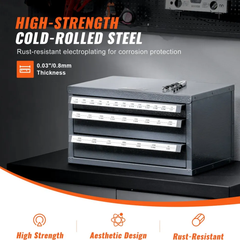 VEVOR Drill Bit Dispenser Cabinet, Five-Drawer Drill Bit Organizer Cabinet for 33/64" to 63/64" Steel Drill Dispenser Organizer Cabinet with Labels, Stackable Drill Dispenser for Drill Bit Storage