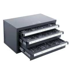 VEVOR Drill Bit Dispenser Cabinet, Three-Drawer Drill Bit Organizer Cabinet for 1mm to 13mm, Steel Drill Dispenser Organizer Cabinet with Labels, Stackable Drill Dispenser for Drill Bit Storage