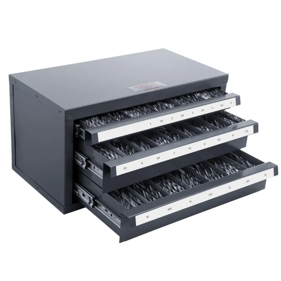 VEVOR Drill Bit Dispenser Cabinet, Three-Drawer Drill Bit Organizer Cabinet for 1mm to 13mm, Steel Drill Dispenser Organizer Cabinet with Labels, Stackable Drill Dispenser for Drill Bit Storage