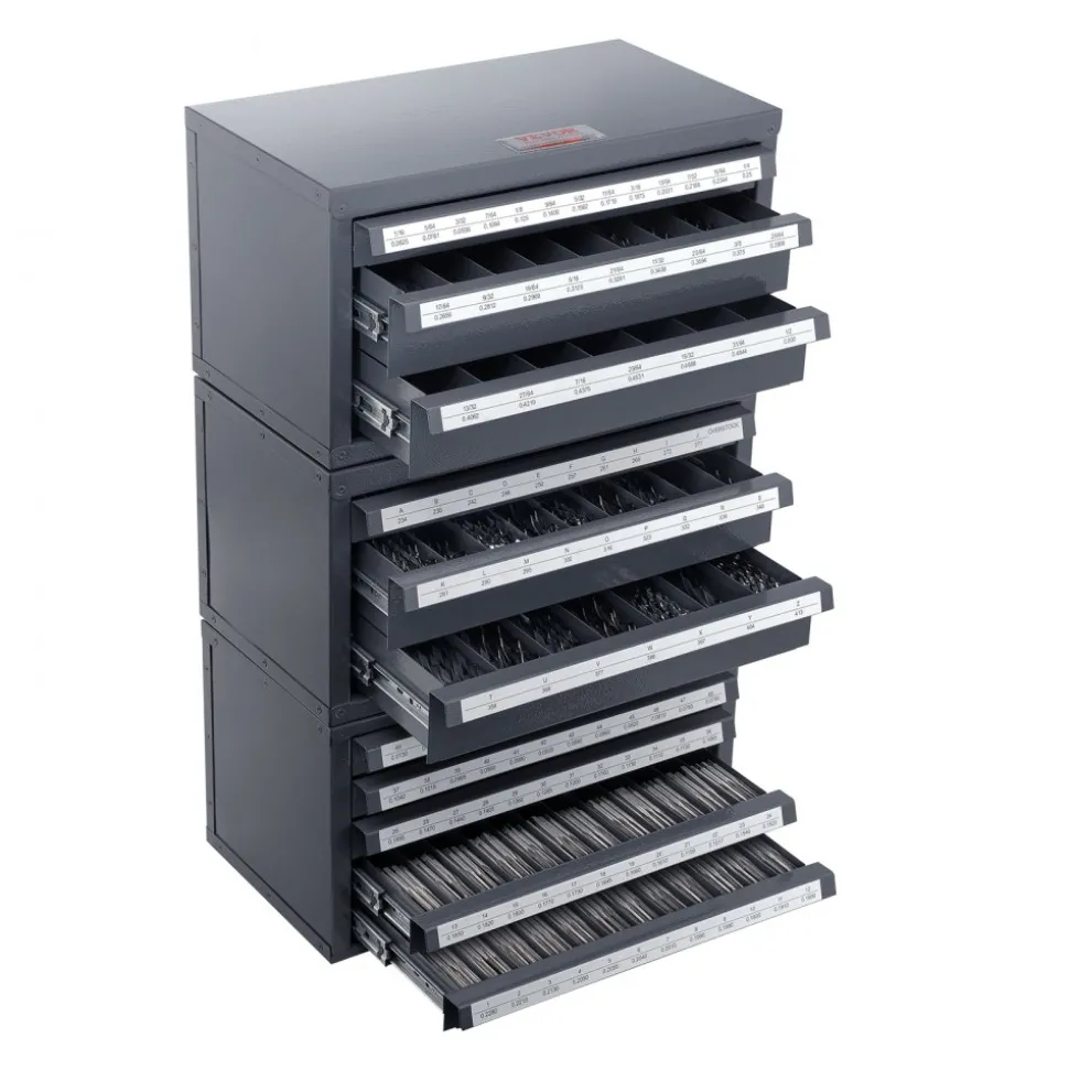 VEVOR Drill Bit Dispenser Cabinet, 3 Pieces Three-Drawer for 1/16" to 1/2" & Letter Sizes A to Z, Five-Drawer Drill Bit Organizer for Wire Gauge Sizes #1 to #60, Stackable for Drill Bit Storage