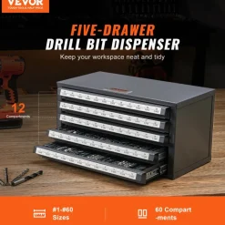 VEVOR Drill Bit Dispenser Cabinet, Five-Drawer Drill Bit Organizer Cabinet for #1 to #60 Steel Drill Dispenser Organizer Cabinet with Labels, Stackable Drill Dispenser for Drill Bit Storage