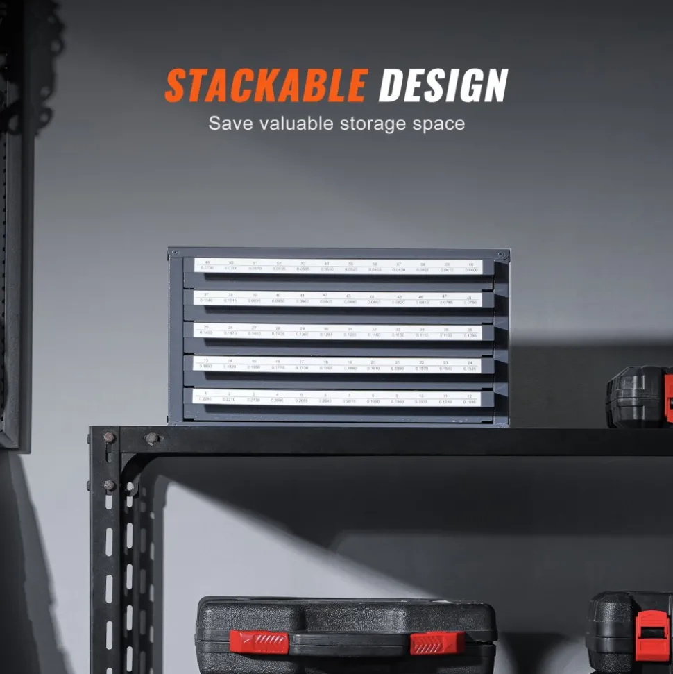 VEVOR Drill Bit Dispenser Cabinet, Five-Drawer Drill Bit Organizer Cabinet for #1 to #60 Steel Drill Dispenser Organizer Cabinet with Labels, Stackable Drill Dispenser for Drill Bit Storage