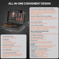 VEVOR Drill Bit Set, 246 Pieces Drill and Driver Bit Set, Screwdriver Bit Set Suitable for Wood Metal Cement Drilling and Screw Driving, Drill Bit Sets Combo Kit Assorted in Organized Carrying Case