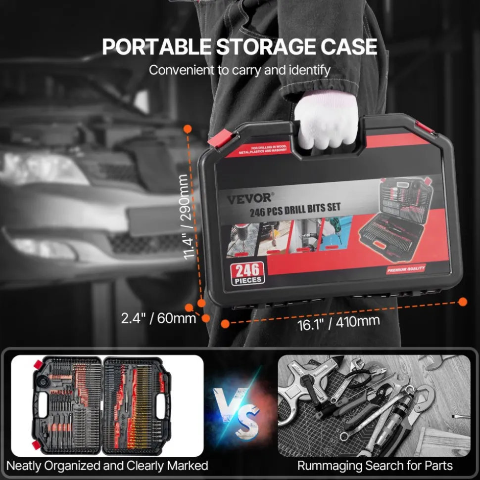 VEVOR Drill Bit Set, 246 Pieces Drill and Driver Bit Set, Screwdriver Bit Set Suitable for Wood Metal Cement Drilling and Screw Driving, Drill Bit Sets Combo Kit Assorted in Organized Carrying Case