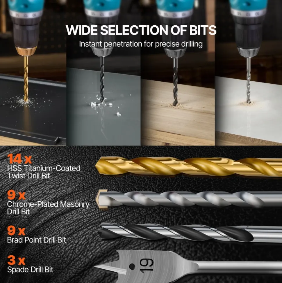 VEVOR Drill Bit Set, 100 Pieces Drill and Driver Bit Set, Screwdriver Bit Set Suitable for Wood Metal Cement Drilling and Screw Driving, Drill Bit Sets Combo Kit Assorted in Organized Carrying Case