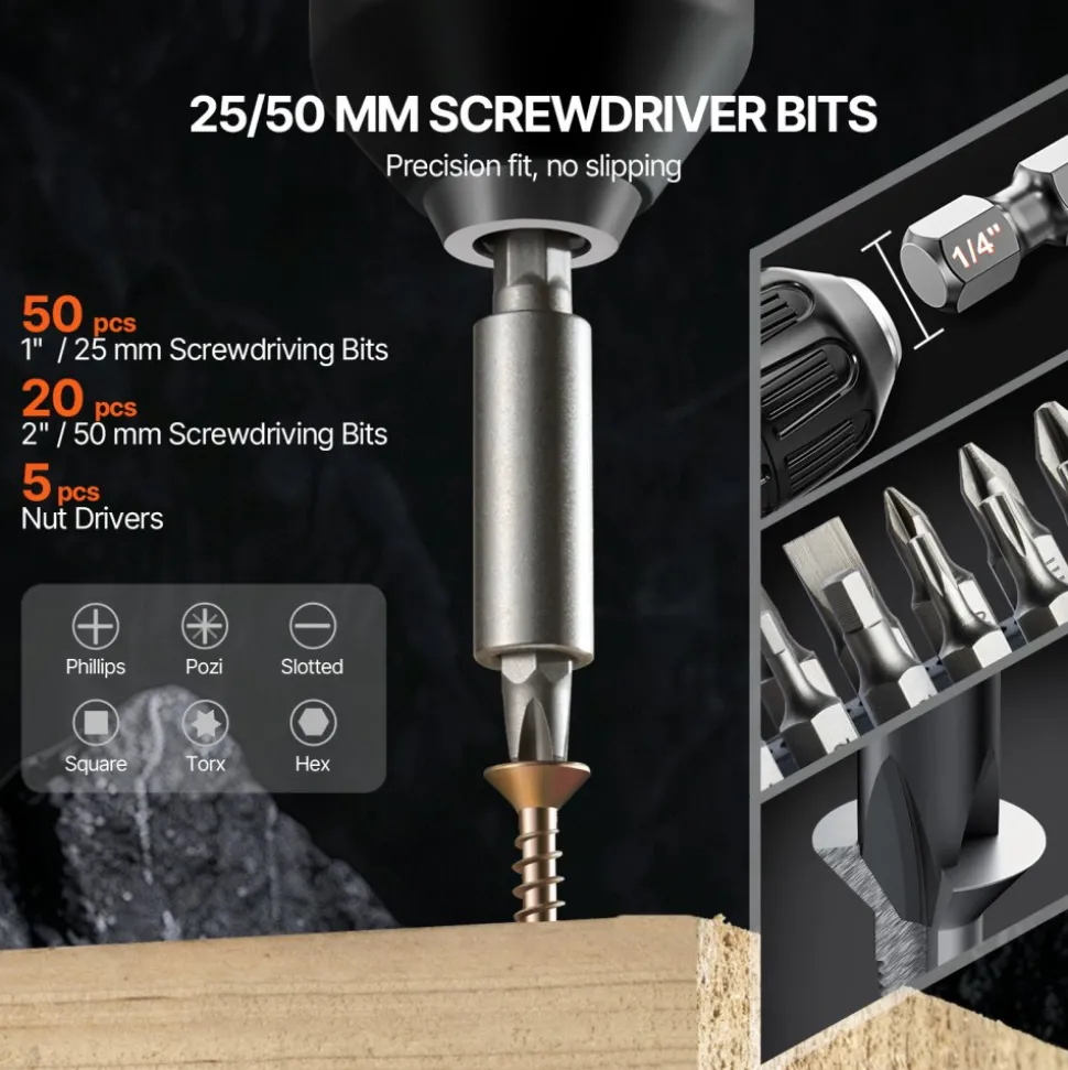 VEVOR Drill Bit Set, 101 Pieces Drill and Driver Bit Set, Screwdriver Bit Set Suitable for Wood Metal Cement Drilling and Screw Driving, Drill Bit Sets Combo Kit Assorted in Organized Carrying Case