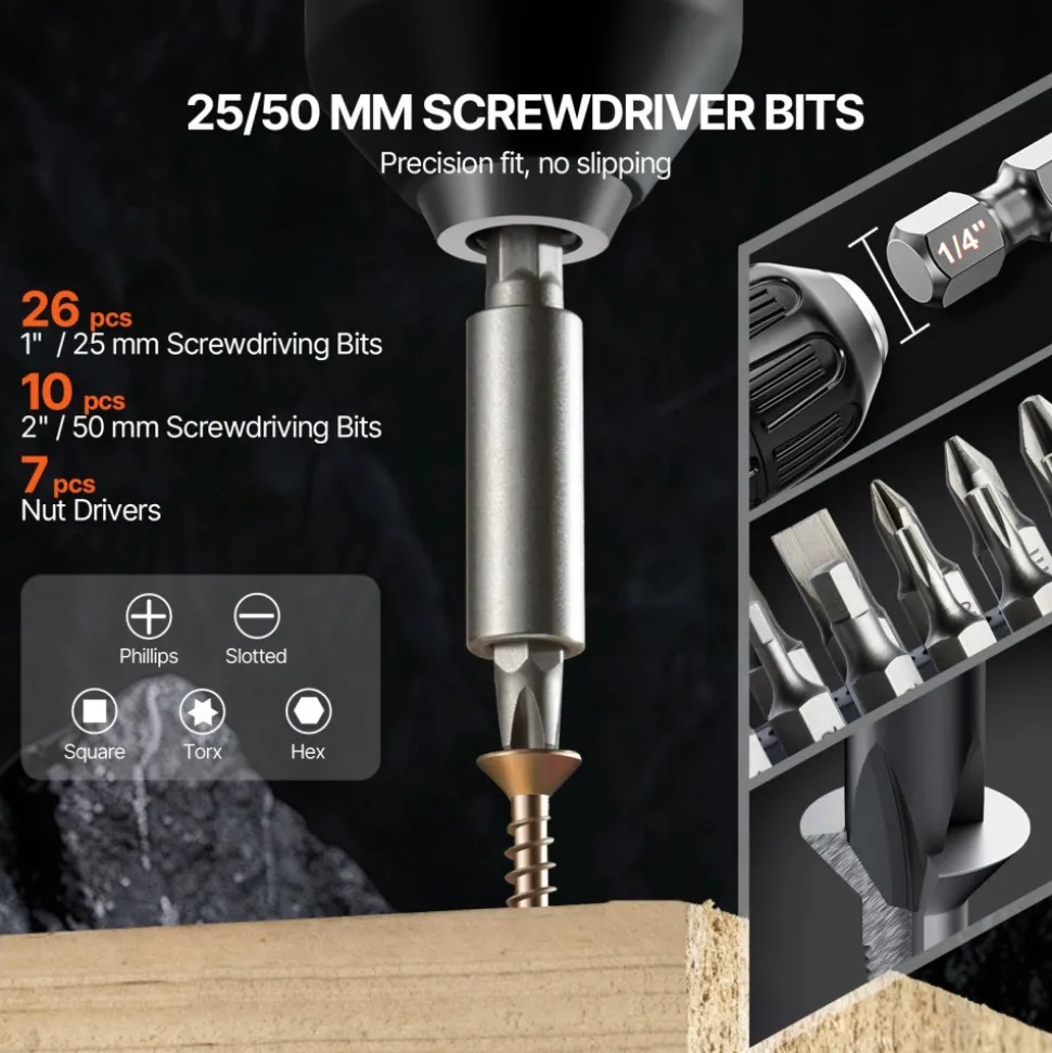 VEVOR Drill Bit Set, 70 Pieces Drill and Driver Bit Set, Screwdriver Bit Set Suitable for Wood Metal Cement Drilling and Screw Driving, Drill Bit Sets Combo Kit Assorted in Organized Carrying Case