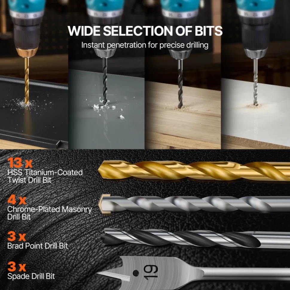 VEVOR Drill Bit Set, 70 Pieces Drill and Driver Bit Set, Screwdriver Bit Set Suitable for Wood Metal Cement Drilling and Screw Driving, Drill Bit Sets Combo Kit Assorted in Organized Carrying Case