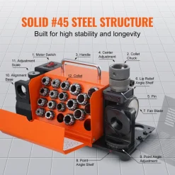 VEVOR Drill Bits Sharpener, 3-20mm End Mill Grinder Sharpener, Lip Relief Angle & 95°-135° Point Angle Adjustable Drill Bit Re-Sharpener, Portable Sharpening Machine with 18 Collets, CBN & SDC Wheel