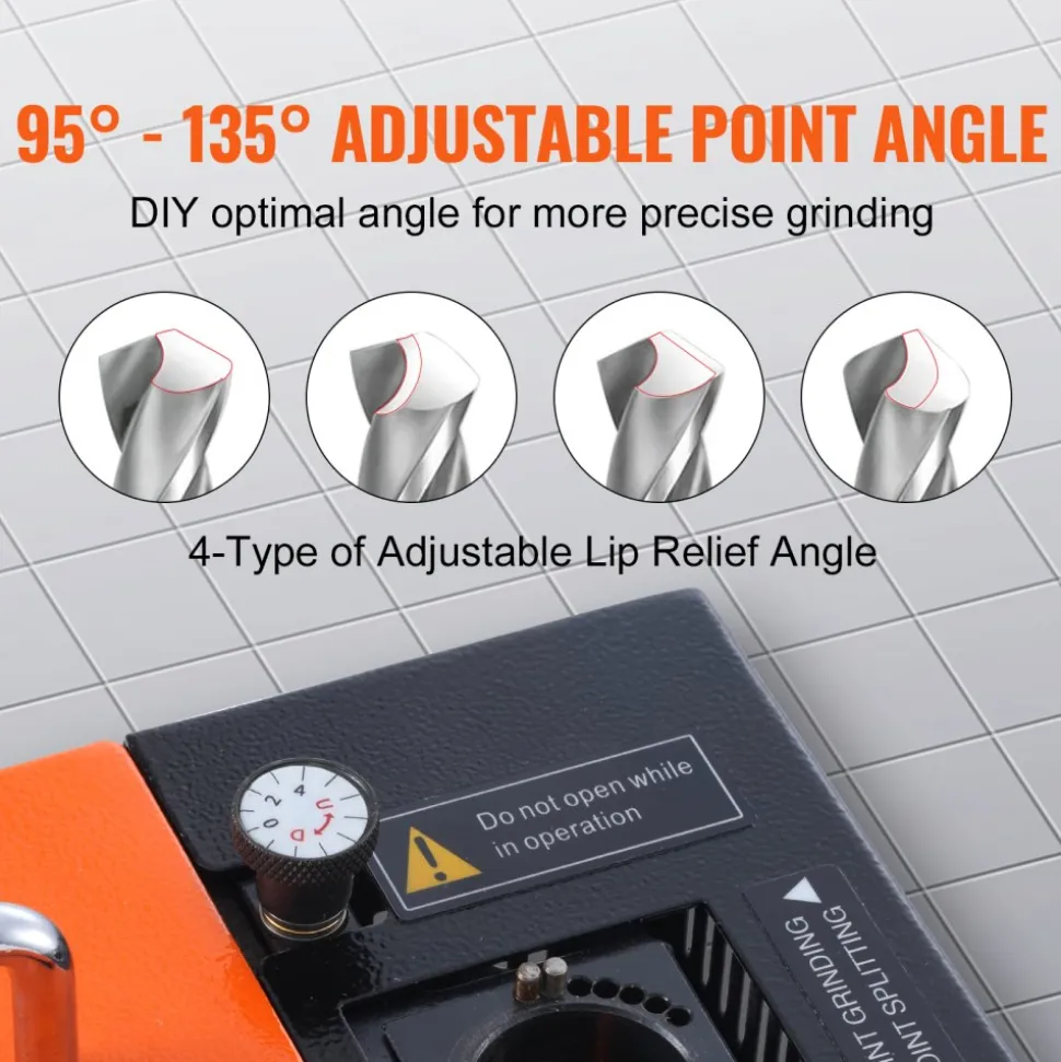 VEVOR Drill Bits Sharpener, 3-20mm End Mill Grinder Sharpener, Lip Relief Angle & 95°-135° Point Angle Adjustable Drill Bit Re-Sharpener, Portable Sharpening Machine with 18 Collets, CBN & SDC Wheel