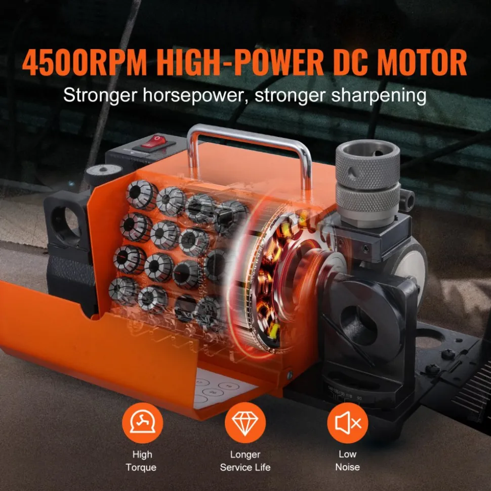 VEVOR Drill Bits Sharpener, 3-20mm End Mill Grinder Sharpener, Lip Relief Angle & 95°-135° Point Angle Adjustable Drill Bit Re-Sharpener, Portable Sharpening Machine with 18 Collets, CBN & SDC Wheel