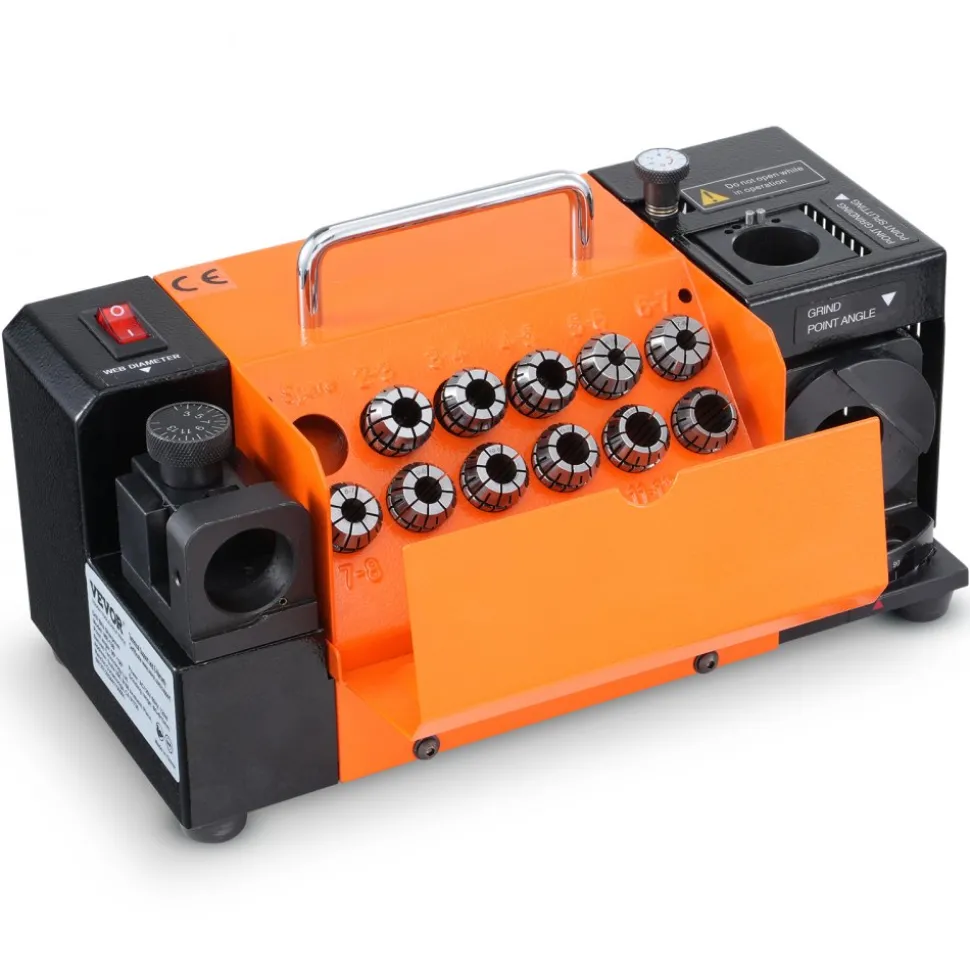 VEVOR Drill Bits Sharpener, 3-13mm Drill Bits Grinder Sharpener, Lip Relief Angle & 95°-135° Point Angle Adjustable Drill Bit Re-Sharpener, Portable Sharpening Machine with 11 Collets, CBN & SDC Wheel