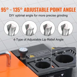 VEVOR Drill Bits Sharpener, 3-13mm Drill Bits Grinder Sharpener, Lip Relief Angle & 95°-135° Point Angle Adjustable Drill Bit Re-Sharpener, Portable Sharpening Machine with 11 Collets, CBN & SDC Wheel