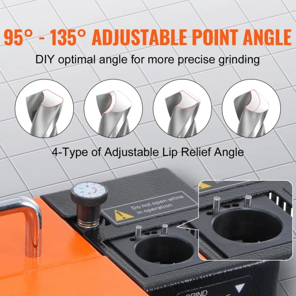 VEVOR Drill Bits Sharpener, 3-13mm Drill Bits Grinder Sharpener, Lip Relief Angle & 95°-135° Point Angle Adjustable Drill Bit Re-Sharpener, Portable Sharpening Machine with 11 Collets, CBN & SDC Wheel