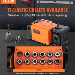 VEVOR Drill Bits Sharpener, 3-13mm Drill Bits Grinder Sharpener, Lip Relief Angle & 95°-135° Point Angle Adjustable Drill Bit Re-Sharpener, Portable Sharpening Machine with 11 Collets, CBN & SDC Wheel