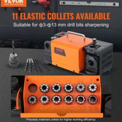 VEVOR Drill Bits Sharpener, MR-13A End Mill Grinder Sharpener 3-13mm, 95° to 135° Point Angle Adjustable Drill Bit Re-Sharpener, Portable Bits Sharpening Machine with 11 Collets, CBN Wheel for HSS