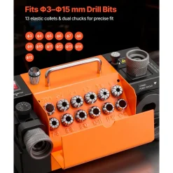 VEVOR Drill Bits Sharpener MR-13B+, 3-15mm Drill Bit Grinder Sharpener with Adjustable Lip Relief Angle & 95°-135° Point Angle, 5800RPM High Speed Re-Sharpener with 13 Collets, CBN & SDC Wheels