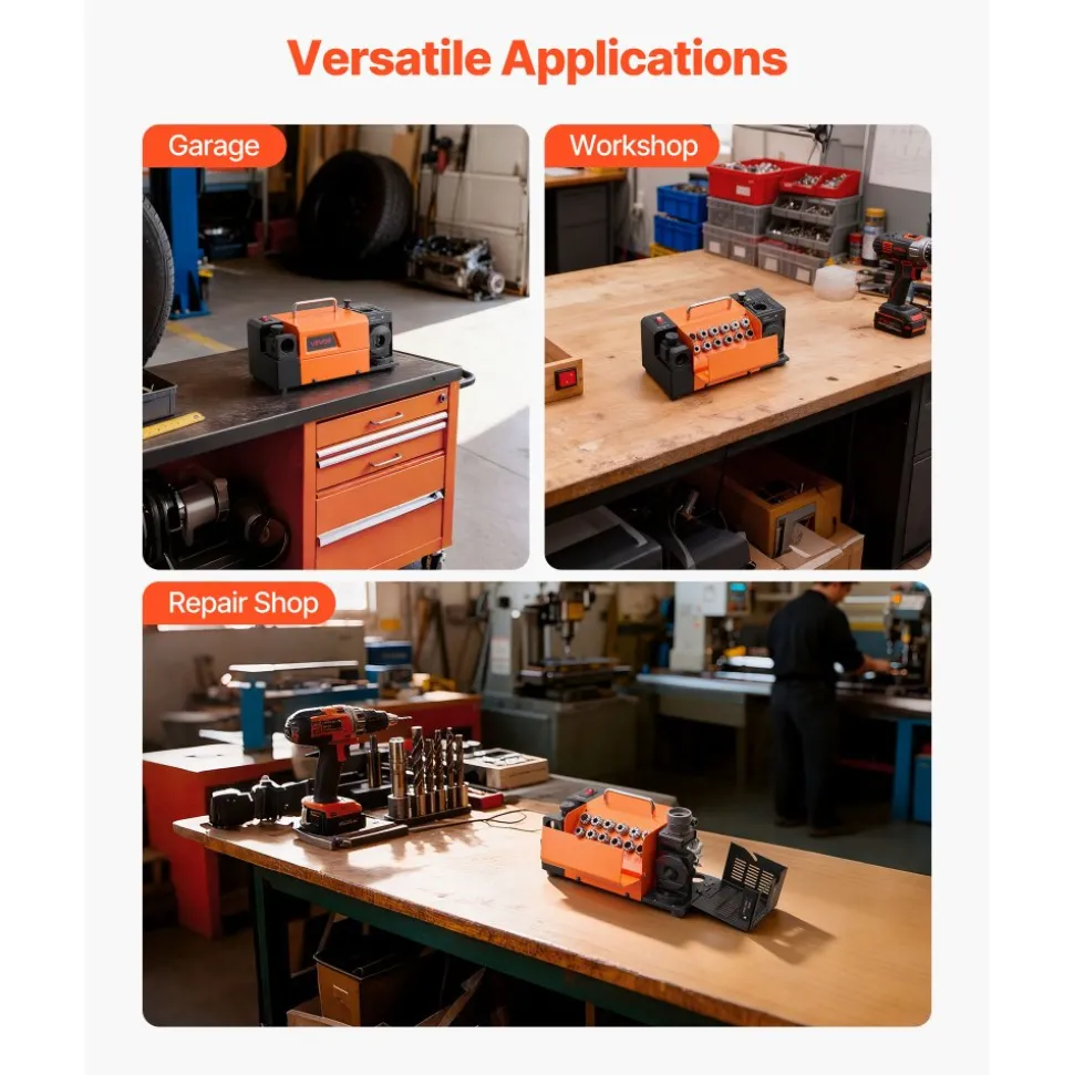 VEVOR Drill Bits Sharpener MR-13B+, 3-15mm Drill Bit Grinder Sharpener with Adjustable Lip Relief Angle & 95°-135° Point Angle, 5800RPM High Speed Re-Sharpener with 13 Collets, CBN & SDC Wheels
