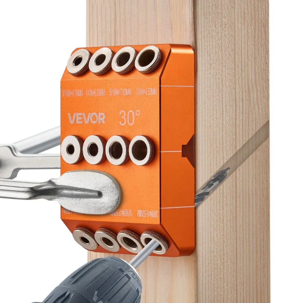 VEVOR Drill Guide, 30/ 45/ 90 Degree Angle 4 Sizes Portable Precision Drilling Guide Jig, for Drilling Angled or Horizontal Holes, Aluminum Alloy, for Deck Cable Railing Wood Post Stair Handrail
