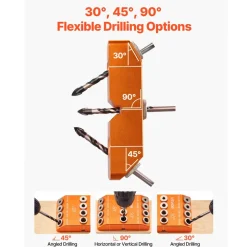 VEVOR Drill Guide, 30/ 45/ 90 Degree Angle 4 Sizes Portable Precision Drilling Guide Jig, for Drilling Angled or Horizontal Holes, Aluminum Alloy, for Deck Cable Railing Wood Post Stair Handrail