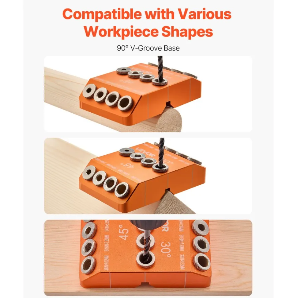 VEVOR Drill Guide, 30/ 45/ 90 Degree Angle 4 Sizes Portable Precision Drilling Guide Jig, for Drilling Angled or Horizontal Holes, Aluminum Alloy, for Deck Cable Railing Wood Post Stair Handrail