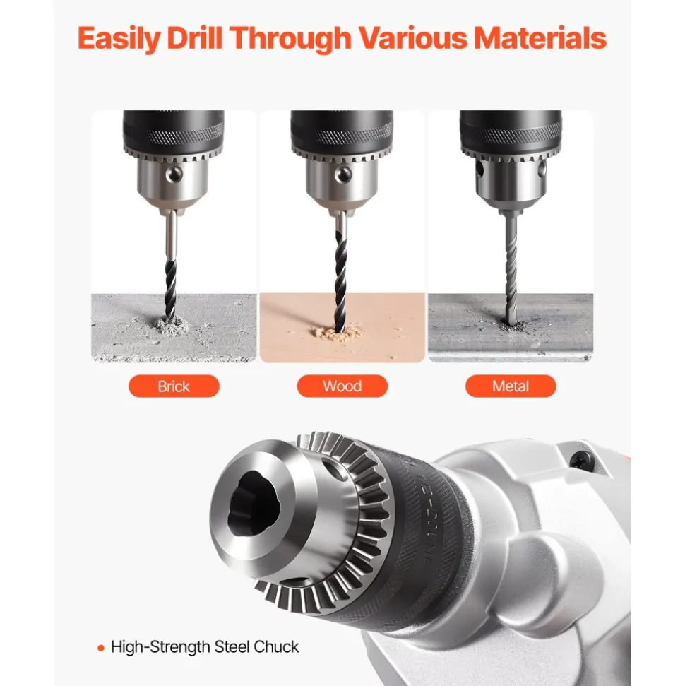 VEVOR Drill Mixer, 5/8 inch Corded Electric Drill Mixer Set, 0-850RPM 5.8A Mixing Drills, Mixing Drills Machine with D-Handle for Drilling & Blending, Handheld Cement Mixers for Fodder, Paint, Cement