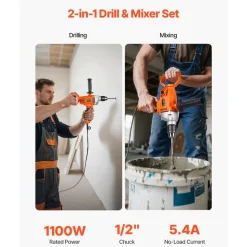 VEVOR Drill Mixer, 1/2 inch Corded Electric Drill Mixer Set, 0-850RPM 5.4A Mixing Drills, Mixing Drills Machine with D-Handle for Drilling & Blending, Handheld Cement Mixers for Fodder, Paint, Cement