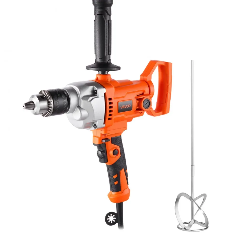 VEVOR Drill Mixer, 1/2 inch Corded Electric Drill Mixer Set, 0-850RPM 5.4A Mixing Drills, Mixing Drills Machine with D-Handle for Drilling & Blending, Handheld Cement Mixers for Fodder, Paint, Cement