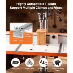 VEVOR Drill Press Table, 24 in x 12 in, Worktable with an Adjustable Fence and Stop Block, Highly Compatible T-Slots, MDF Tabletop, Built-In Scale, Support Multiple Clamps and Vises, for Drill Presses