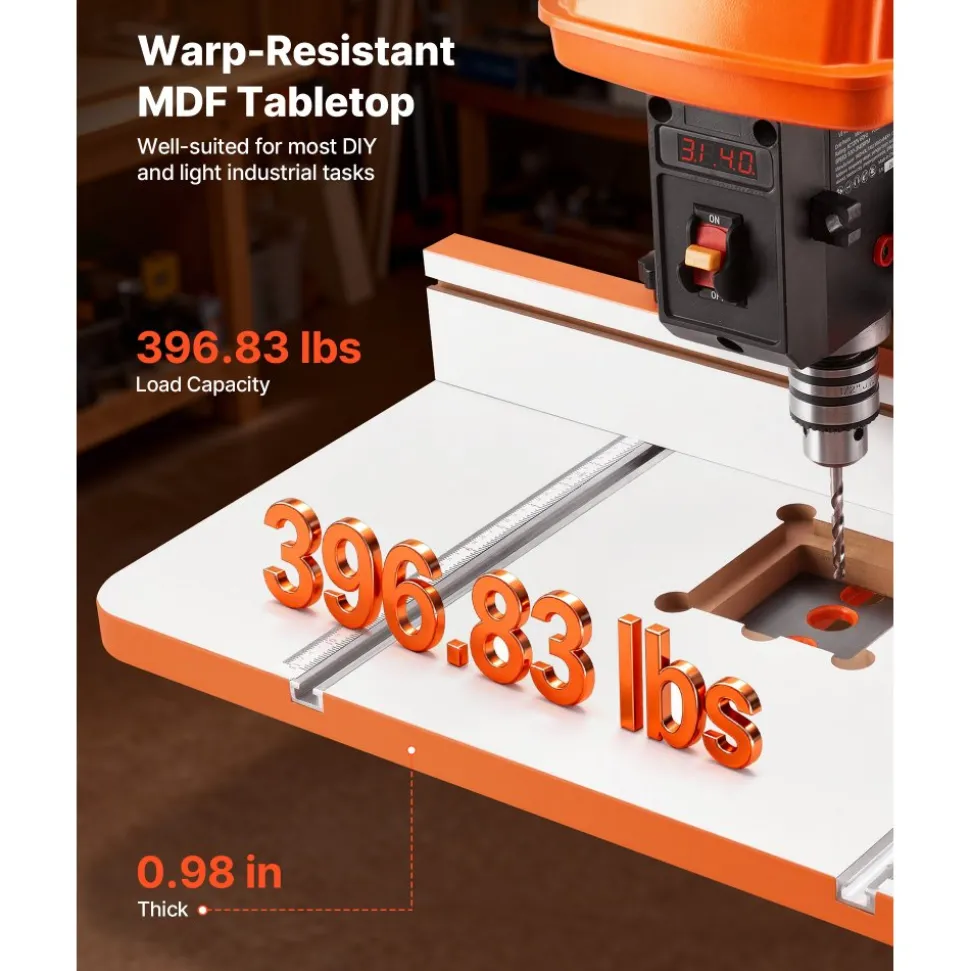 VEVOR Drill Press Table, 24 in x 12 in, Worktable with an Adjustable Fence and Stop Block, Highly Compatible T-Slots, MDF Tabletop, Built-In Scale, Support Multiple Clamps and Vises, for Drill Presses